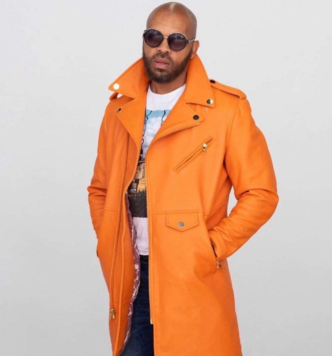 Orange peacoat mens hotsell