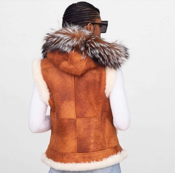Women's Custom Made Shearling Vest with Hood