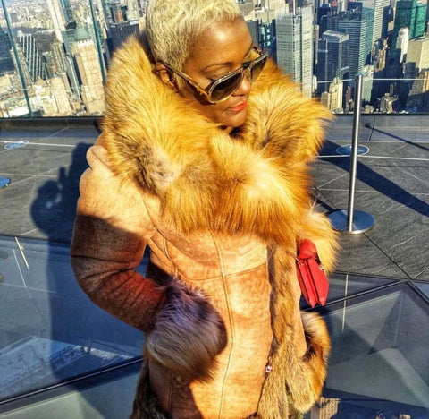 Women's Custom Made Shearling with Red Fox Fur Collar and Trim