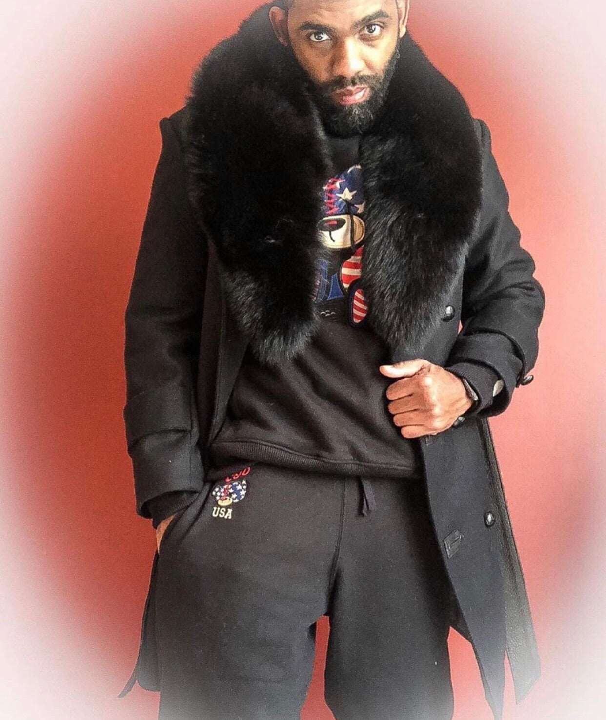 Men's Custom Made Cashmere with Black Fox Fur Collar