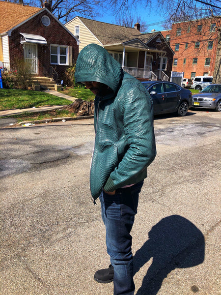 Men's Custom Made Green Python Jacket with Hood