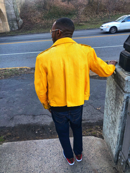 Men's CustomMade Yellow  Python Motorcycle Jacket